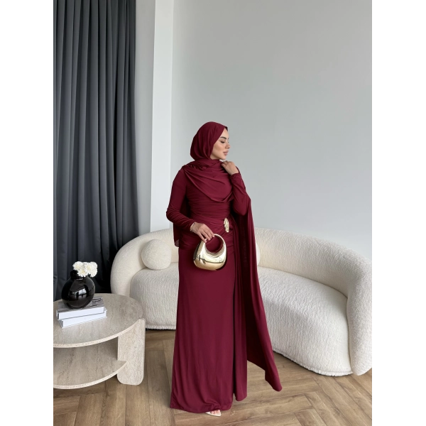 Sandy Arabic Elbise - Bordo