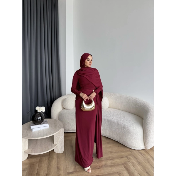 Sandy Arabic Elbise - Bordo