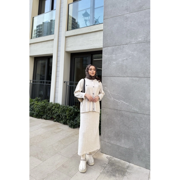 Sara Etekli Triko Takım - Bej