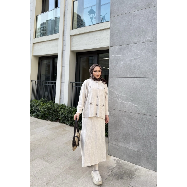 Sara Etekli Triko Takım - Bej