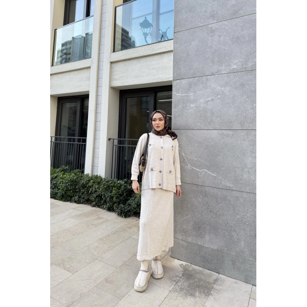 Sara Etekli Triko Takım - Bej
