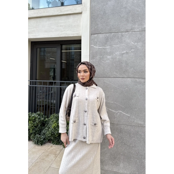 Sara Etekli Triko Takım - Bej