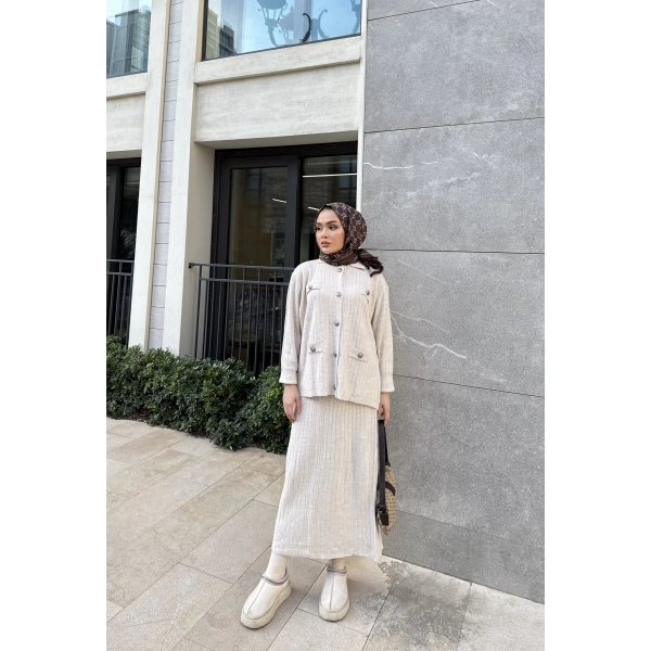 Sara Etekli Triko Takım - Bej