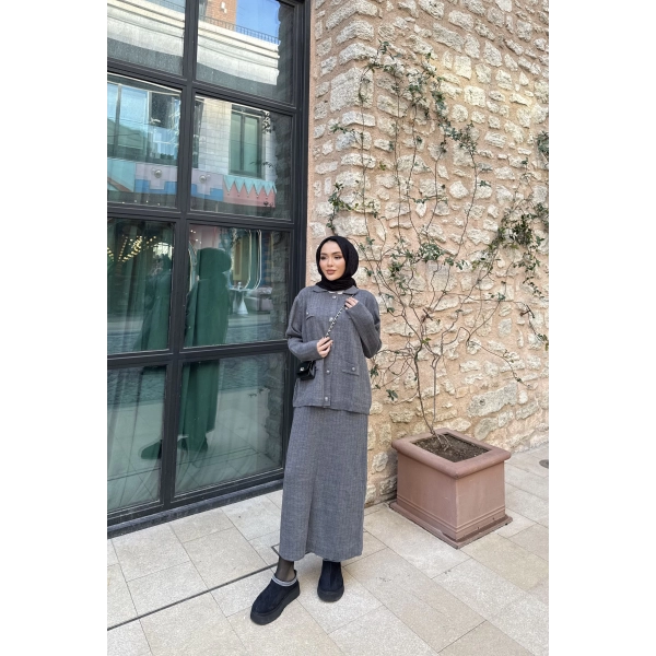 Sara Etekli Triko Takım - Gri
