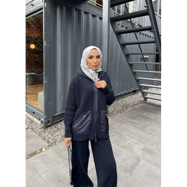 Selita Ön Fermuarlı Triko Takım - Lacivert