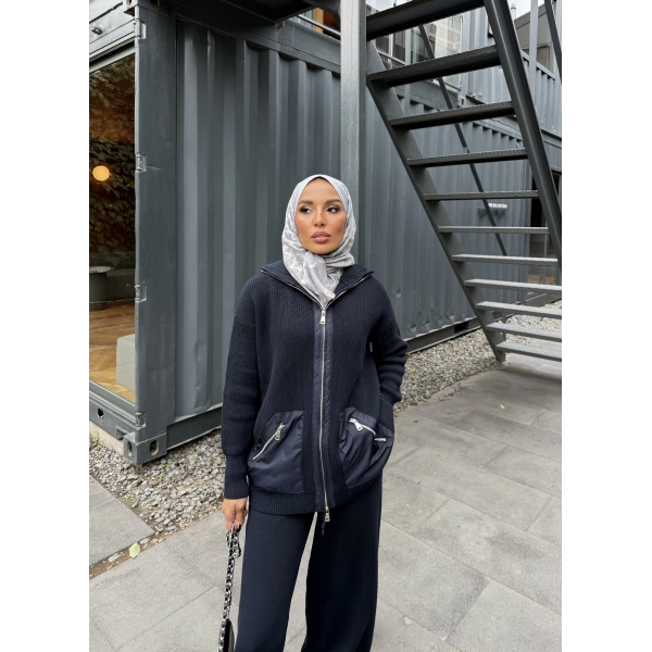 Selita Ön Fermuarlı Triko Takım - Lacivert