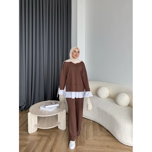 Seren Gömlek Detaylı Oysh Takım - Kahve