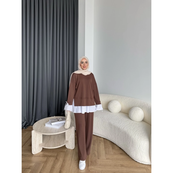 Seren Gömlek Detaylı Oysh Takım - Kahve