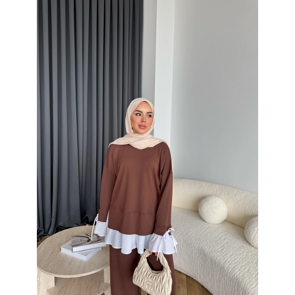 Seren Gömlek Detaylı Oysh Takım - Kahve