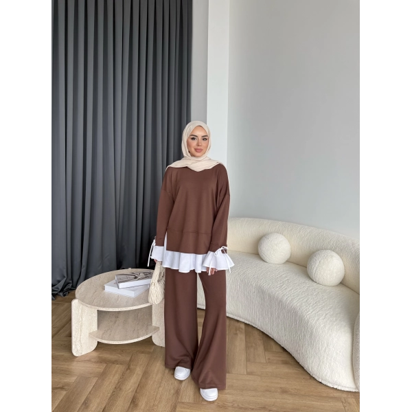 Seren Gömlek Detaylı Oysh Takım - Kahve