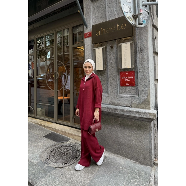 Sina Fermuarlı Takım - Bordo