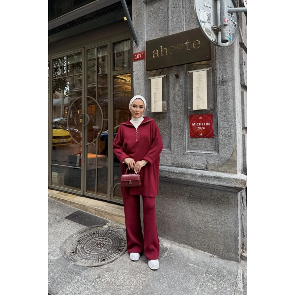 Sina Fermuarlı Takım - Bordo