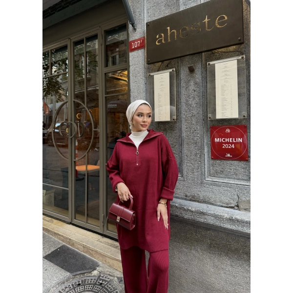 Sina Fermuarlı Takım - Bordo