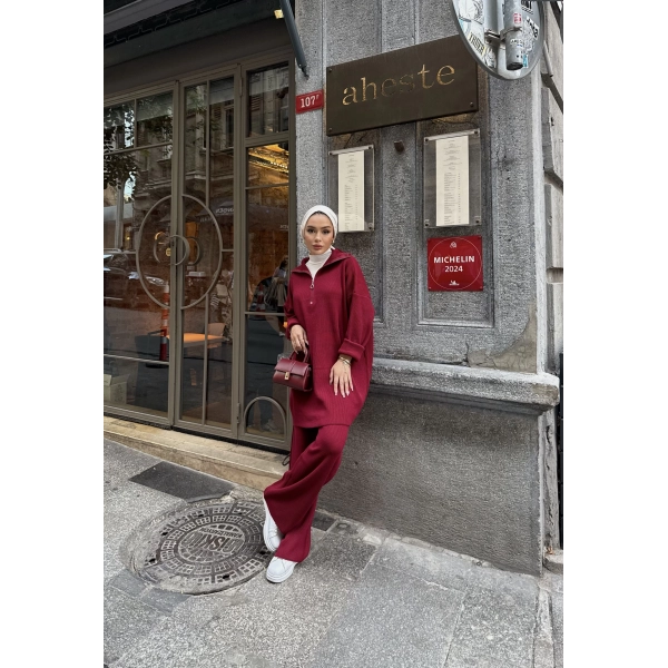 Sina Fermuarlı Takım - Bordo