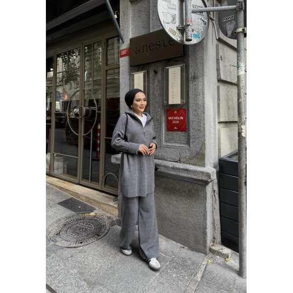 Sina Fermuarlı Takım - Gri