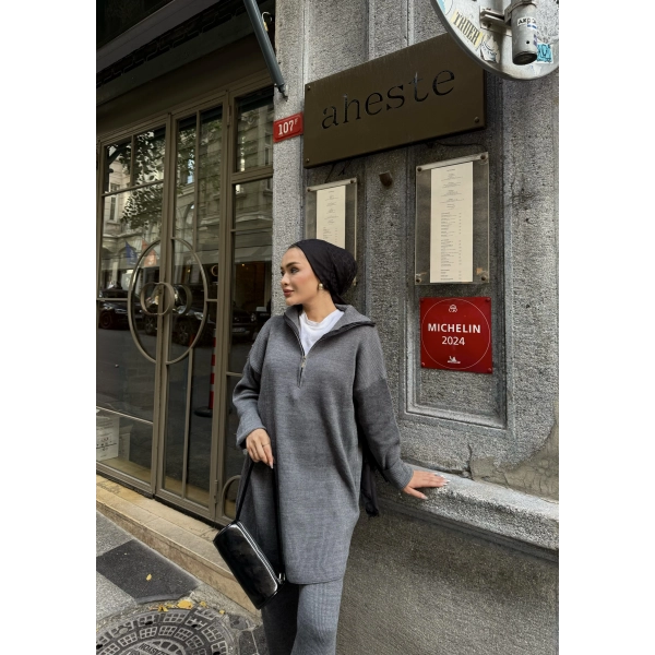 Sina Fermuarlı Takım - Gri