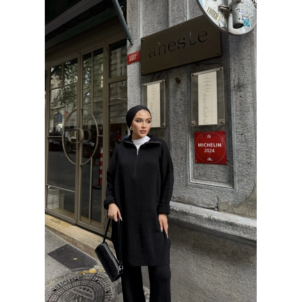 Sina Fermuarlı Takım - Siyah