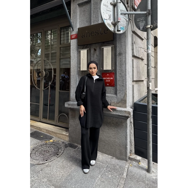 Sina Fermuarlı Takım - Siyah