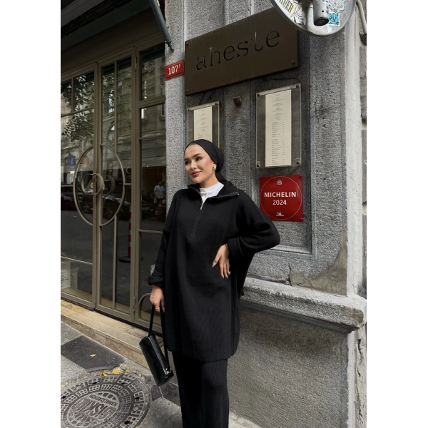 Sina Fermuarlı Takım - Siyah