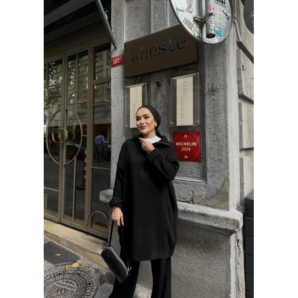 Sina Fermuarlı Takım - Siyah