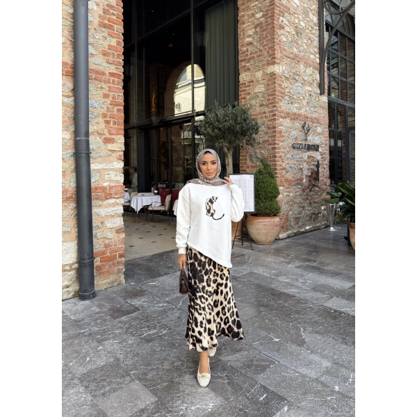 Şinda Leopar Detaylı Takım - Beyaz