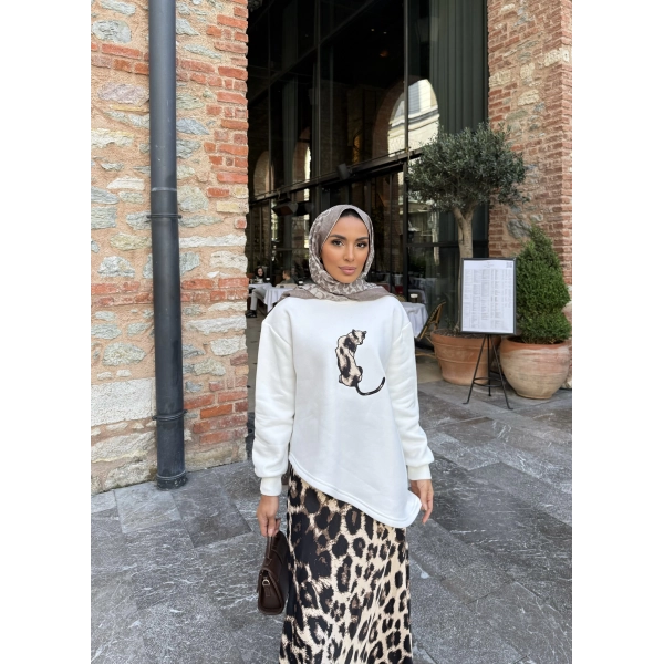 Şinda Leopar Detaylı Takım - Beyaz