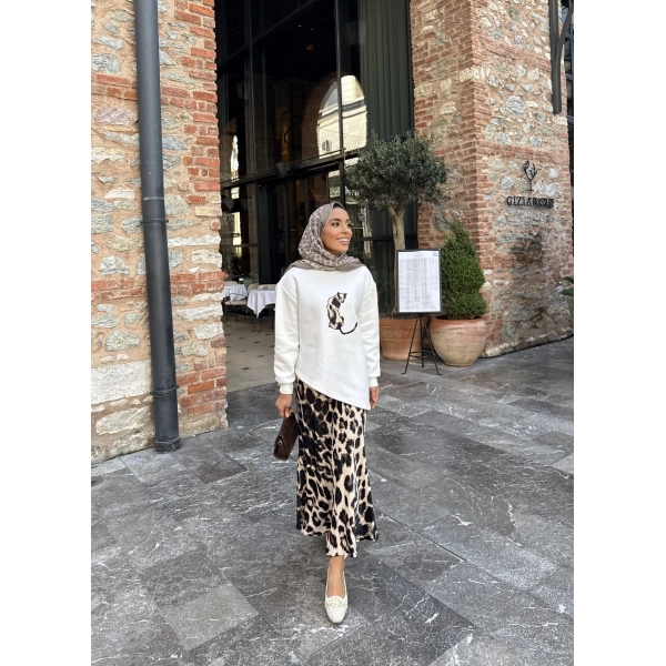 Şinda Leopar Detaylı Takım - Beyaz