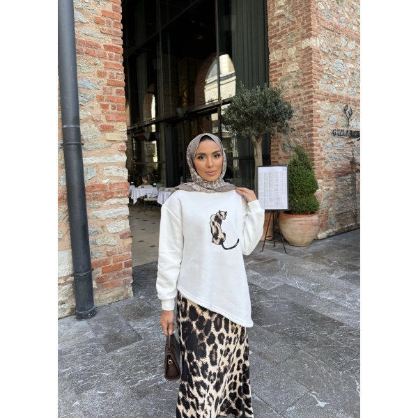 Şinda Leopar Detaylı Takım - Beyaz