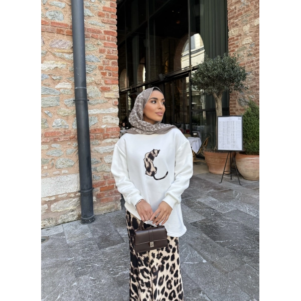 Şinda Leopar Detaylı Takım - Beyaz