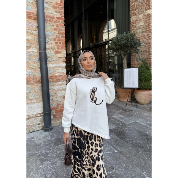 Şinda Leopar Detaylı Takım - Beyaz