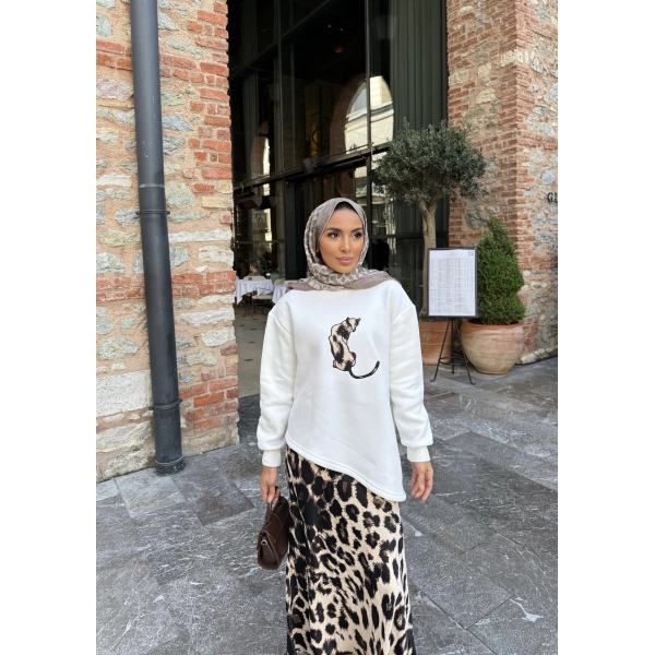 Şinda Leopar Detaylı Takım - Beyaz