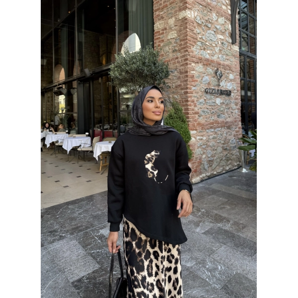 Şinda Leopar Detaylı Takım - Siyah