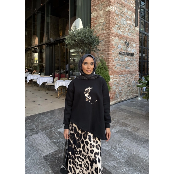 Şinda Leopar Detaylı Takım - Siyah