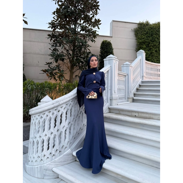 Sue Tasarım Elbise - Lacivert ÖN SİPARİŞ