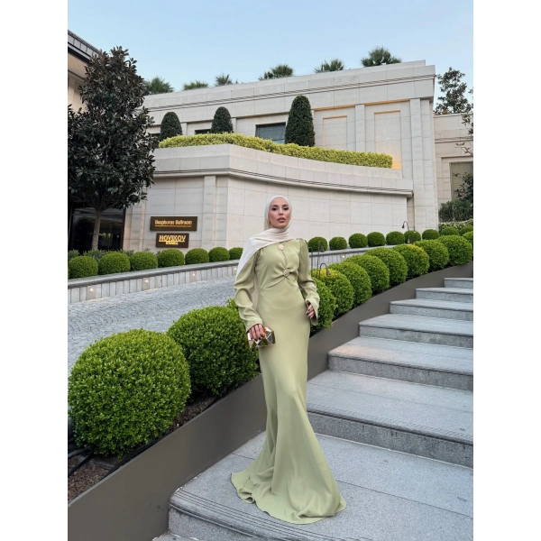 Sue Tasarım Elbise - Yağ Yeşili ÖN SİPARİŞ