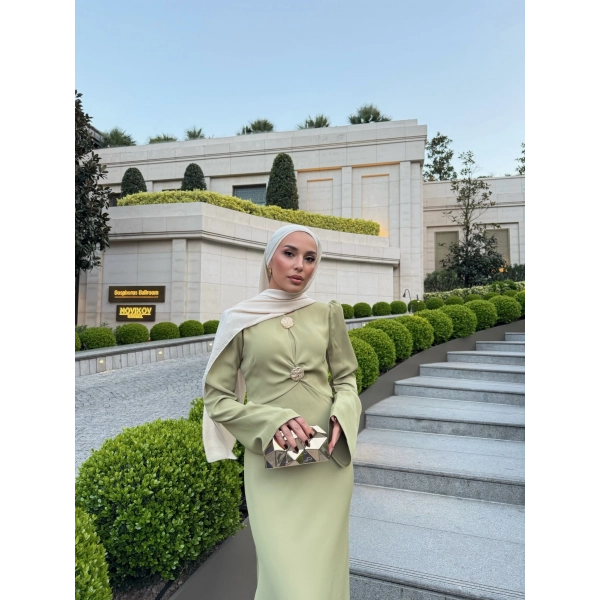 Sue Tasarım Elbise - Yağ Yeşili ÖN SİPARİŞ