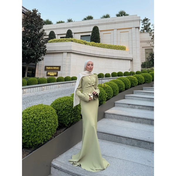 Sue Tasarım Elbise - Yağ Yeşili ÖN SİPARİŞ