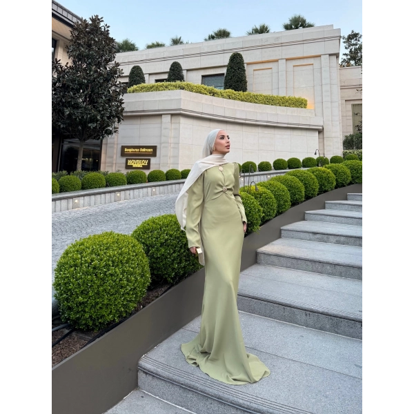 Sue Tasarım Elbise - Yağ Yeşili ÖN SİPARİŞ