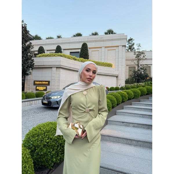 Sue Tasarım Elbise - Yağ Yeşili ÖN SİPARİŞ