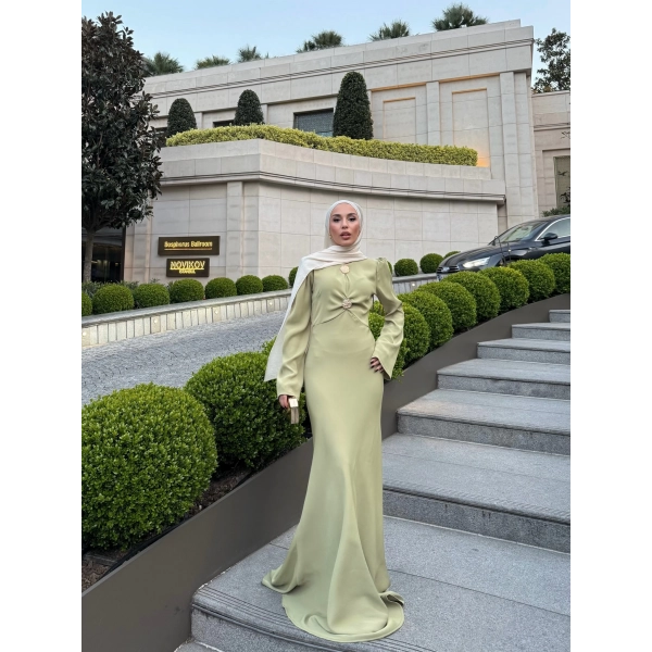 Sue Tasarım Elbise - Yağ Yeşili ÖN SİPARİŞ