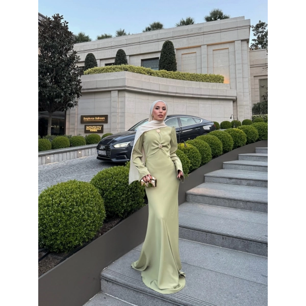 Sue Tasarım Elbise - Yağ Yeşili ÖN SİPARİŞ