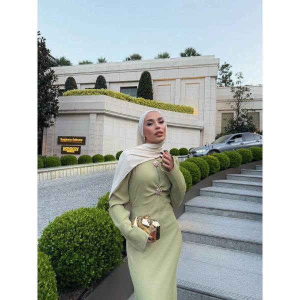 Sue Tasarım Elbise - Yağ Yeşili ÖN SİPARİŞ