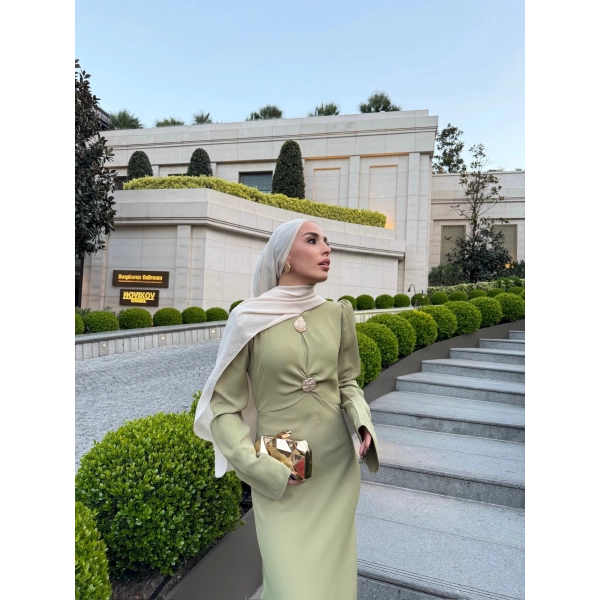 Sue Tasarım Elbise - Yağ Yeşili ÖN SİPARİŞ