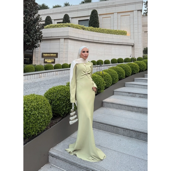 Sue Tasarım Elbise - Yağ Yeşili ÖN SİPARİŞ