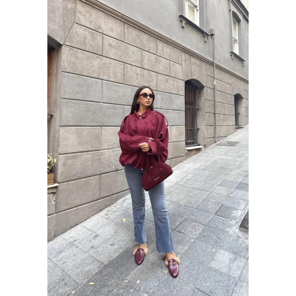Süet Kumaş Bomber Ceket - Bordo