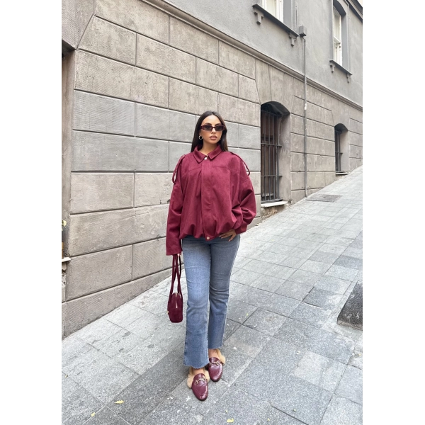 Süet Kumaş Bomber Ceket - Bordo