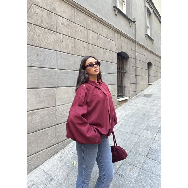 Süet Kumaş Bomber Ceket - Bordo