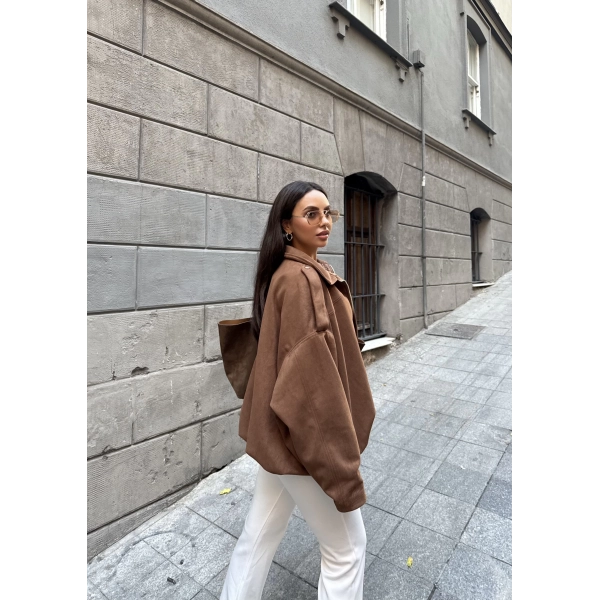 Süet Kumaş Bomber Ceket - Kahve