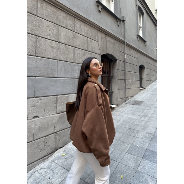 Süet Kumaş Bomber Ceket - Kahve