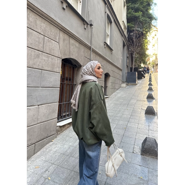 Süet Kumaş Bomber Ceket - Yeşil